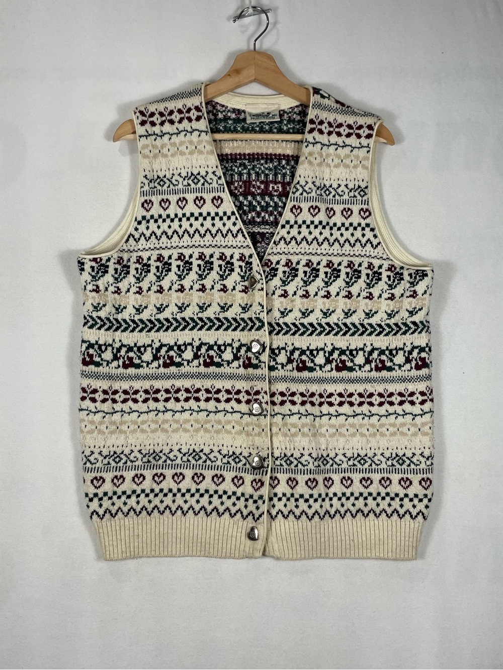Vintage Northern Reflections Cotton(?) Knit Sweater Heart Button Vest Fits Sz L